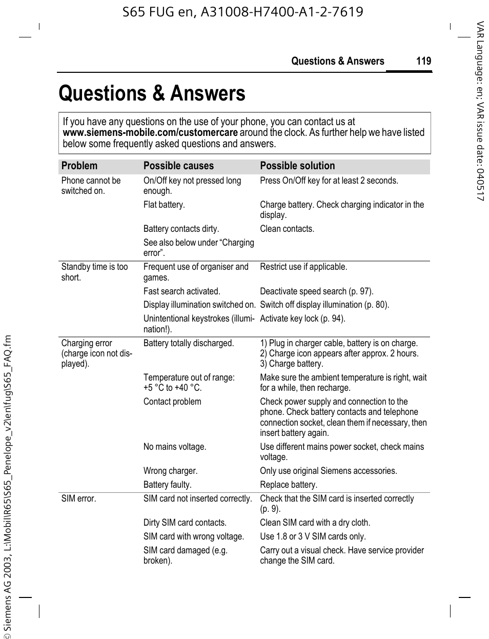 Questions & answers | Siemens S65 User Manual | Page 120 / 145