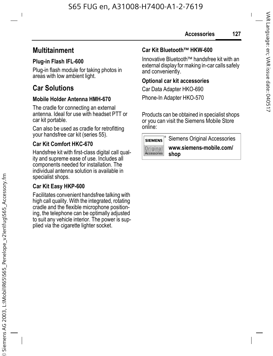 Multitainment, Car solutions | Siemens S65 User Manual | Page 128 / 145