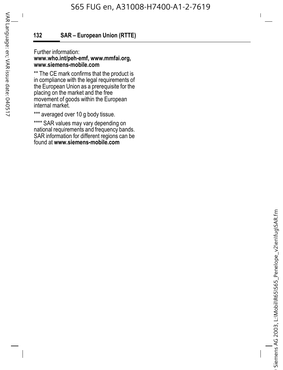 Siemens S65 User Manual | Page 133 / 145