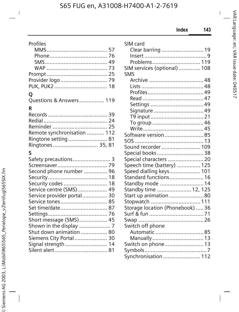 Siemens S65 User Manual | Page 144 / 145