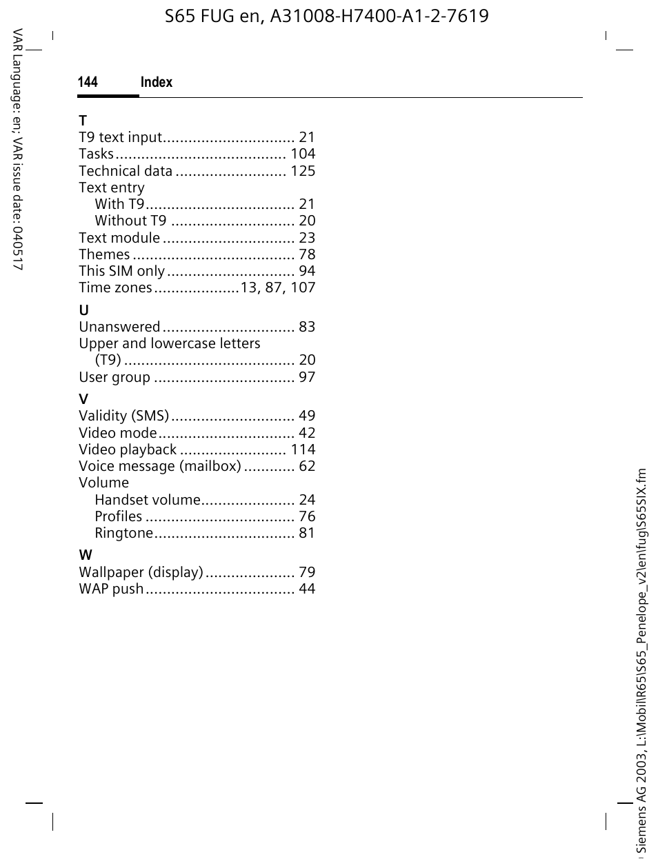 Siemens S65 User Manual | Page 145 / 145