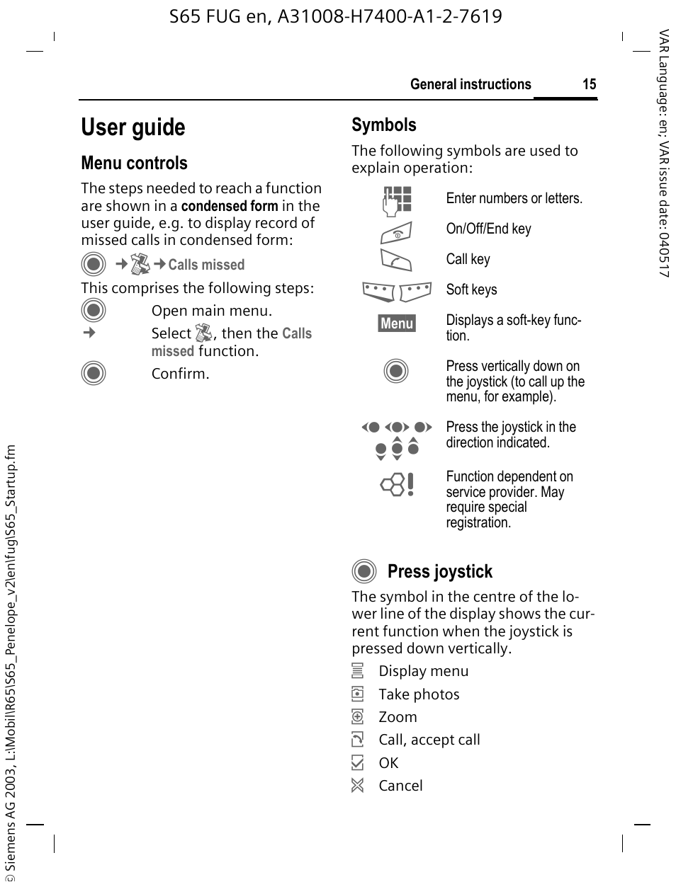 User guide | Siemens S65 User Manual | Page 16 / 145