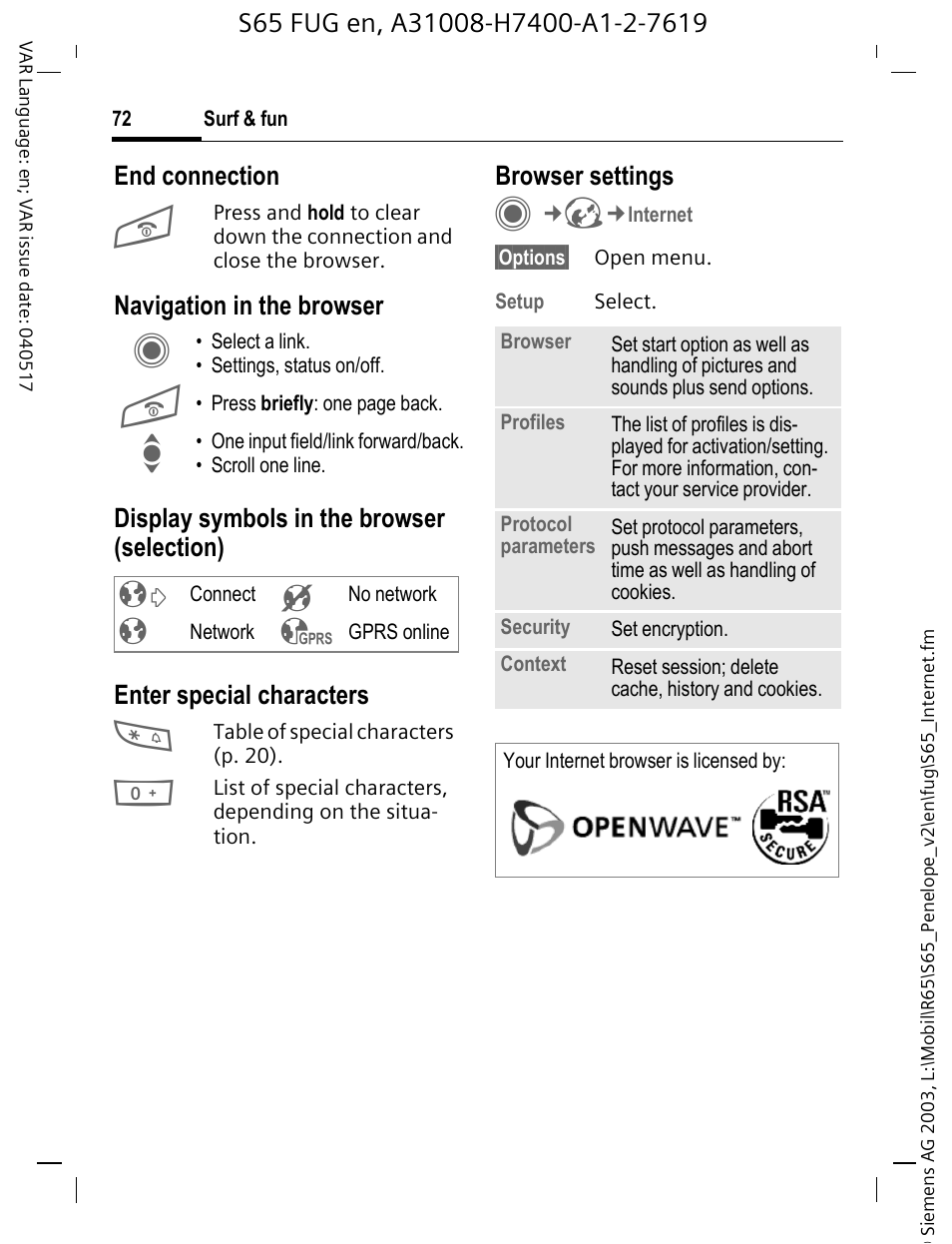 Siemens S65 User Manual | Page 73 / 145