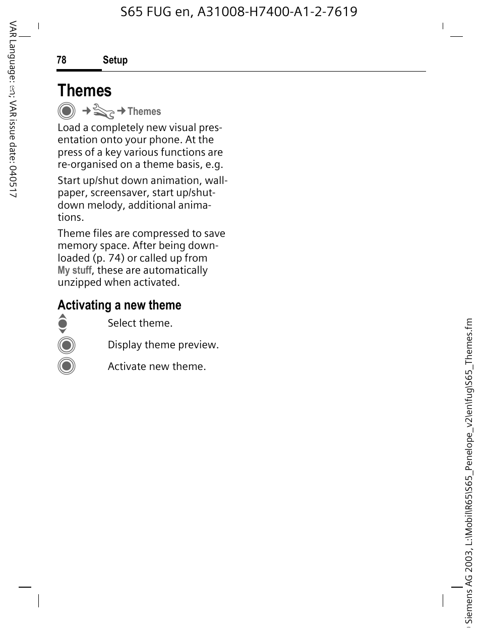 Themes, P. 78) | Siemens S65 User Manual | Page 79 / 145