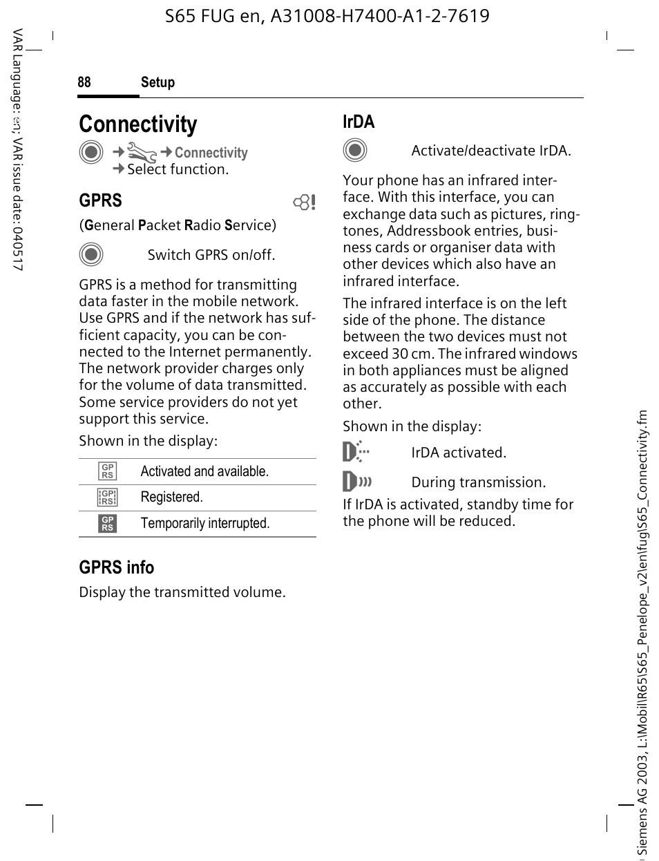 Connectivity | Siemens S65 User Manual | Page 89 / 145