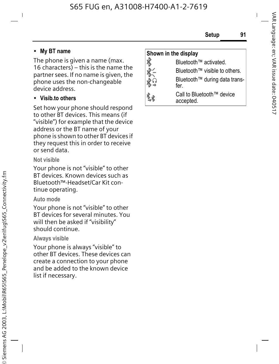 Siemens S65 User Manual | Page 92 / 145