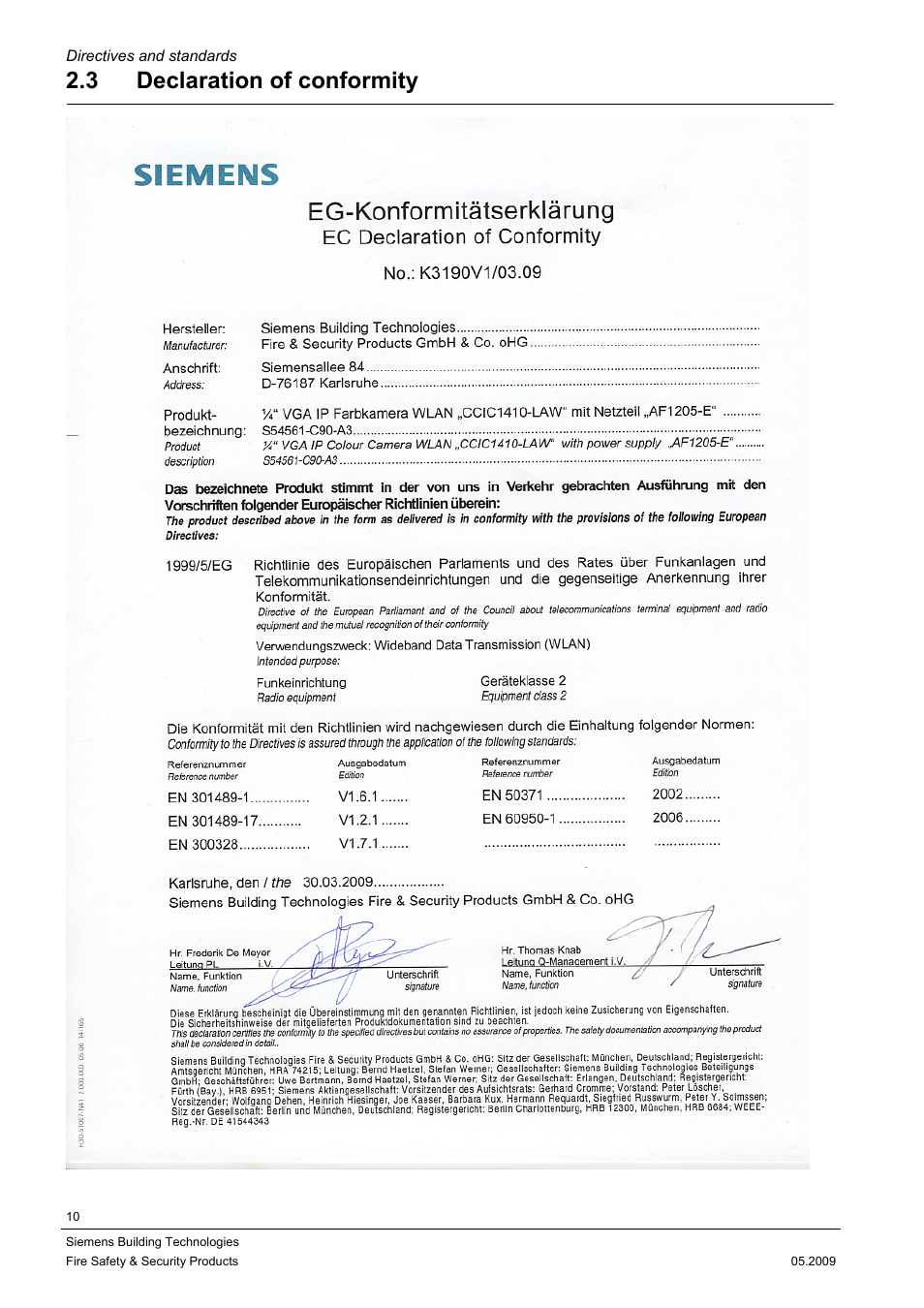 3 declaration of conformity | Siemens CCIC1410 User Manual | Page 10 / 96