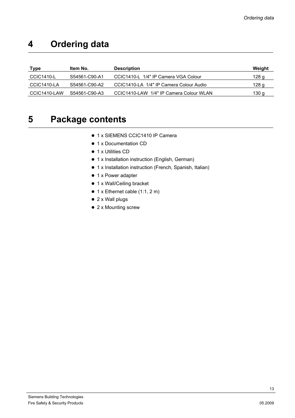 4 ordering data, 5 package contents | Siemens CCIC1410 User Manual | Page 13 / 96