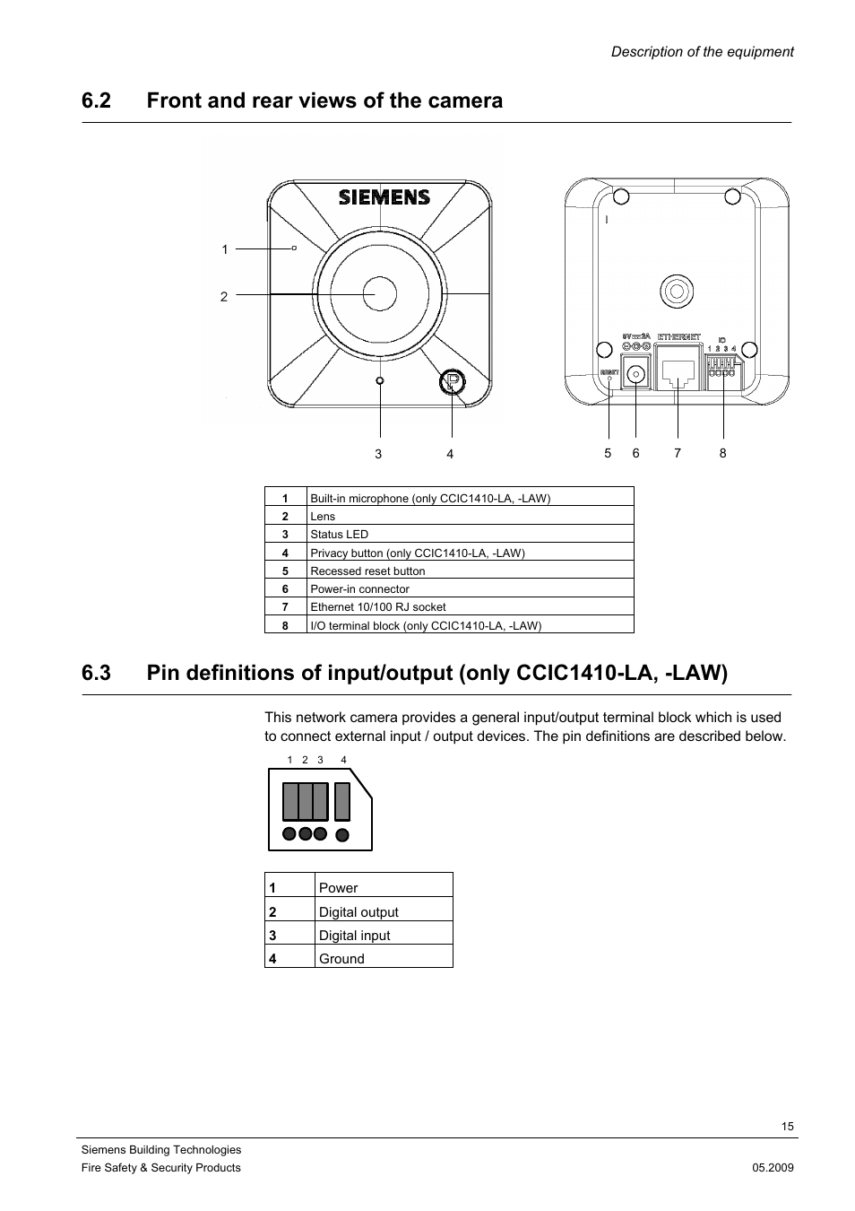 2 front and rear views of the camera | Siemens CCIC1410 User Manual | Page 15 / 96