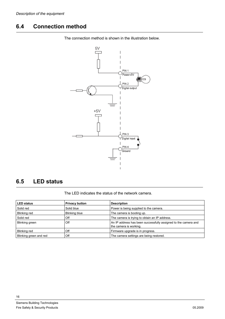 4 connection method, 5 led status | Siemens CCIC1410 User Manual | Page 16 / 96