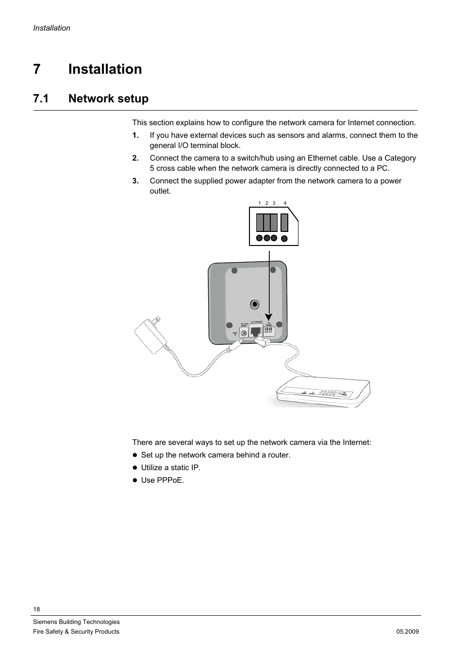 7 installation, 1 network setup | Siemens CCIC1410 User Manual | Page 18 / 96