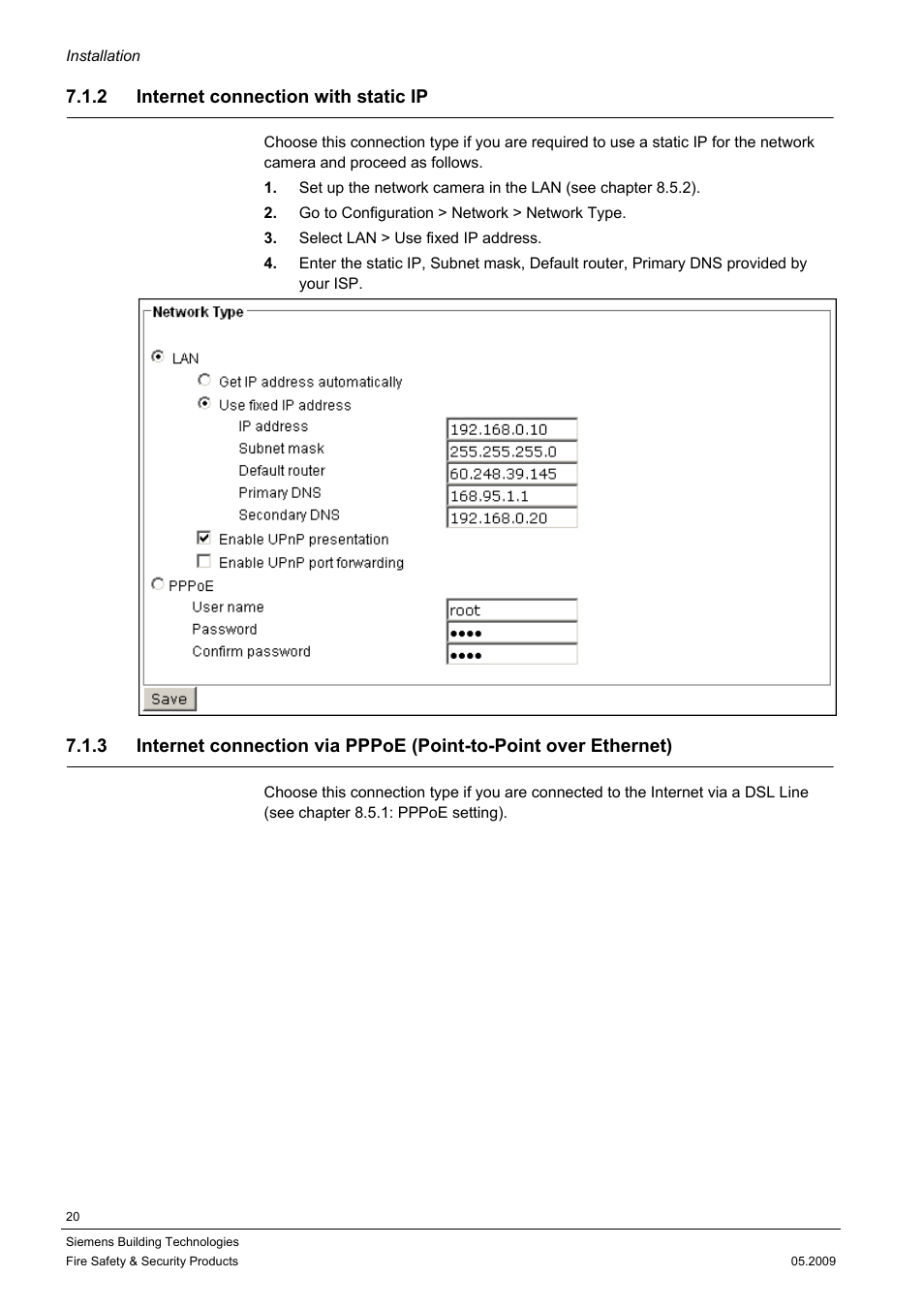 2 internet connection with static ip | Siemens CCIC1410 User Manual | Page 20 / 96