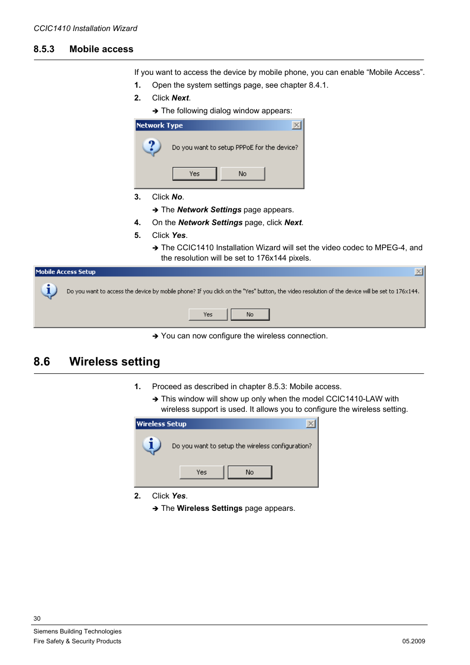 3 mobile access, 6 wireless setting | Siemens CCIC1410 User Manual | Page 30 / 96