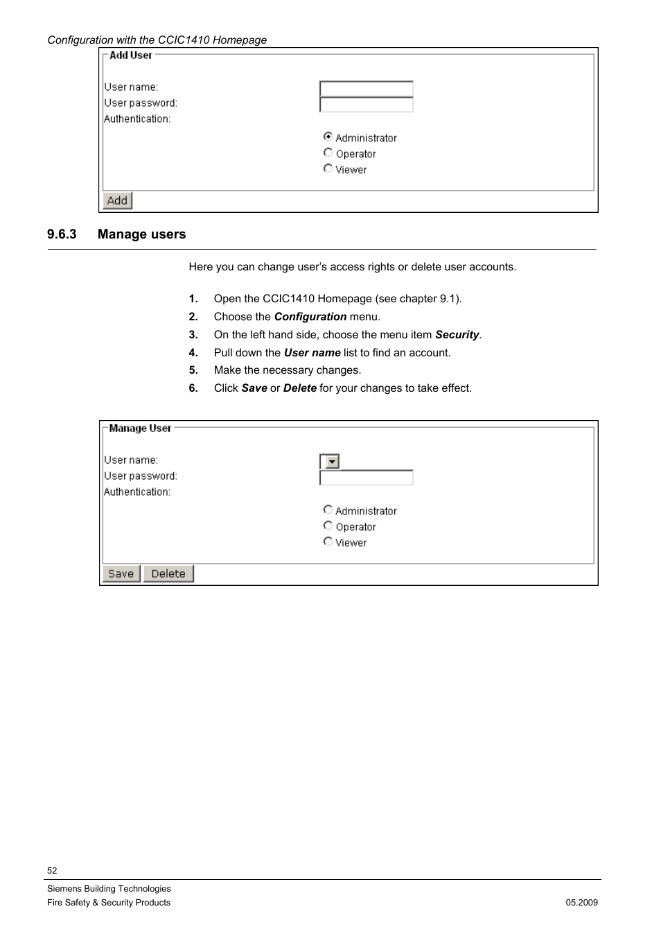 3 manage users | Siemens CCIC1410 User Manual | Page 52 / 96