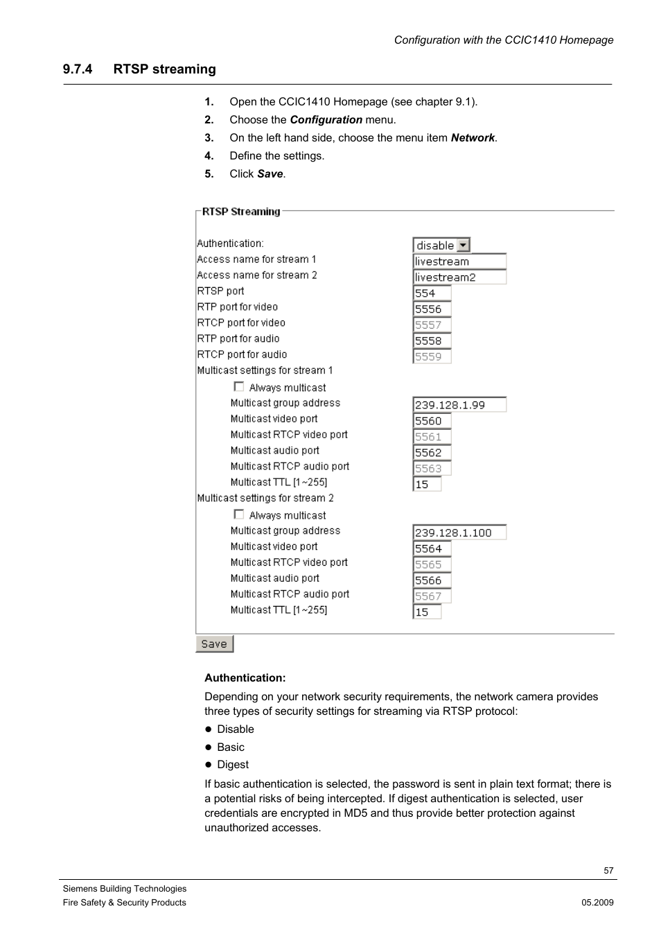 4 rtsp streaming | Siemens CCIC1410 User Manual | Page 57 / 96