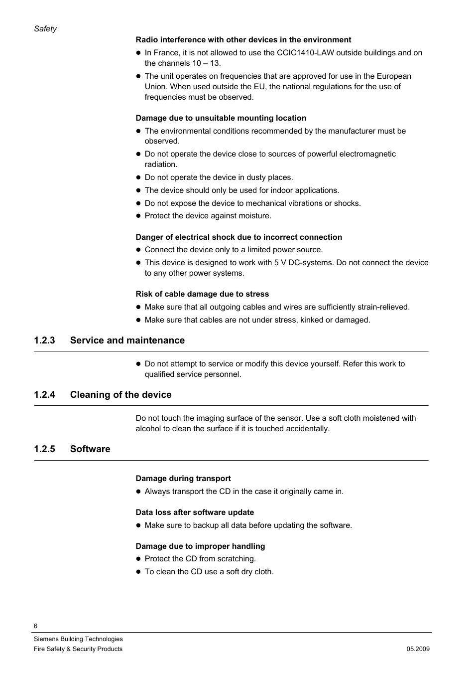 3 service and maintenance, 4 cleaning of the device, 5 software | Siemens CCIC1410 User Manual | Page 6 / 96