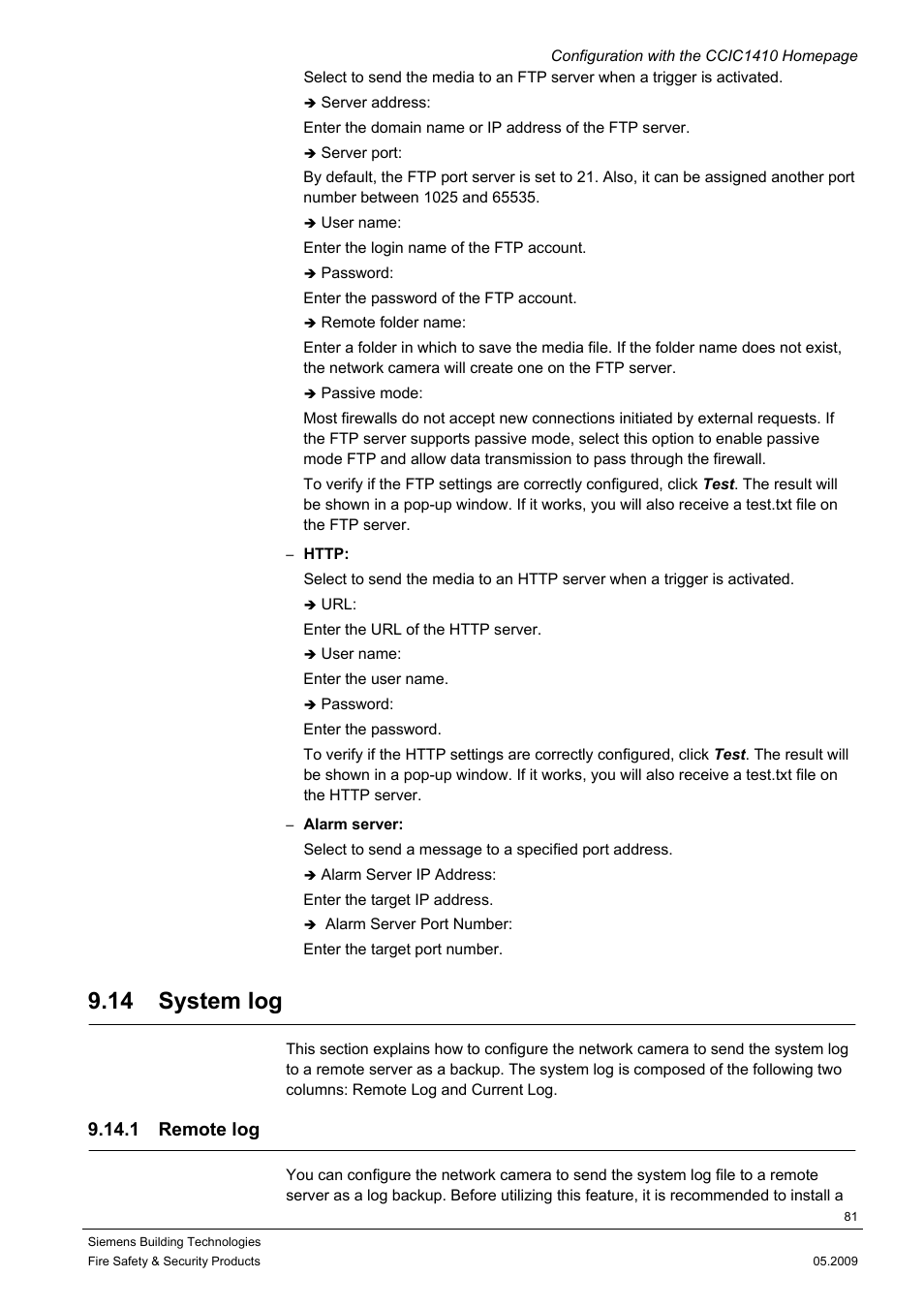 14 system log, 1 remote log | Siemens CCIC1410 User Manual | Page 81 / 96