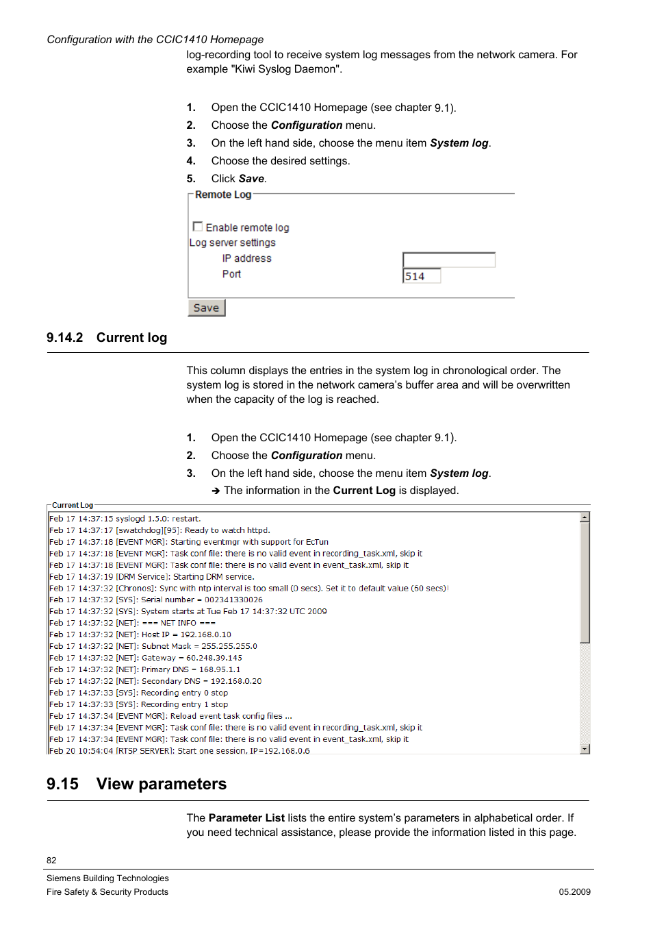 2 current log, 15 view parameters | Siemens CCIC1410 User Manual | Page 82 / 96