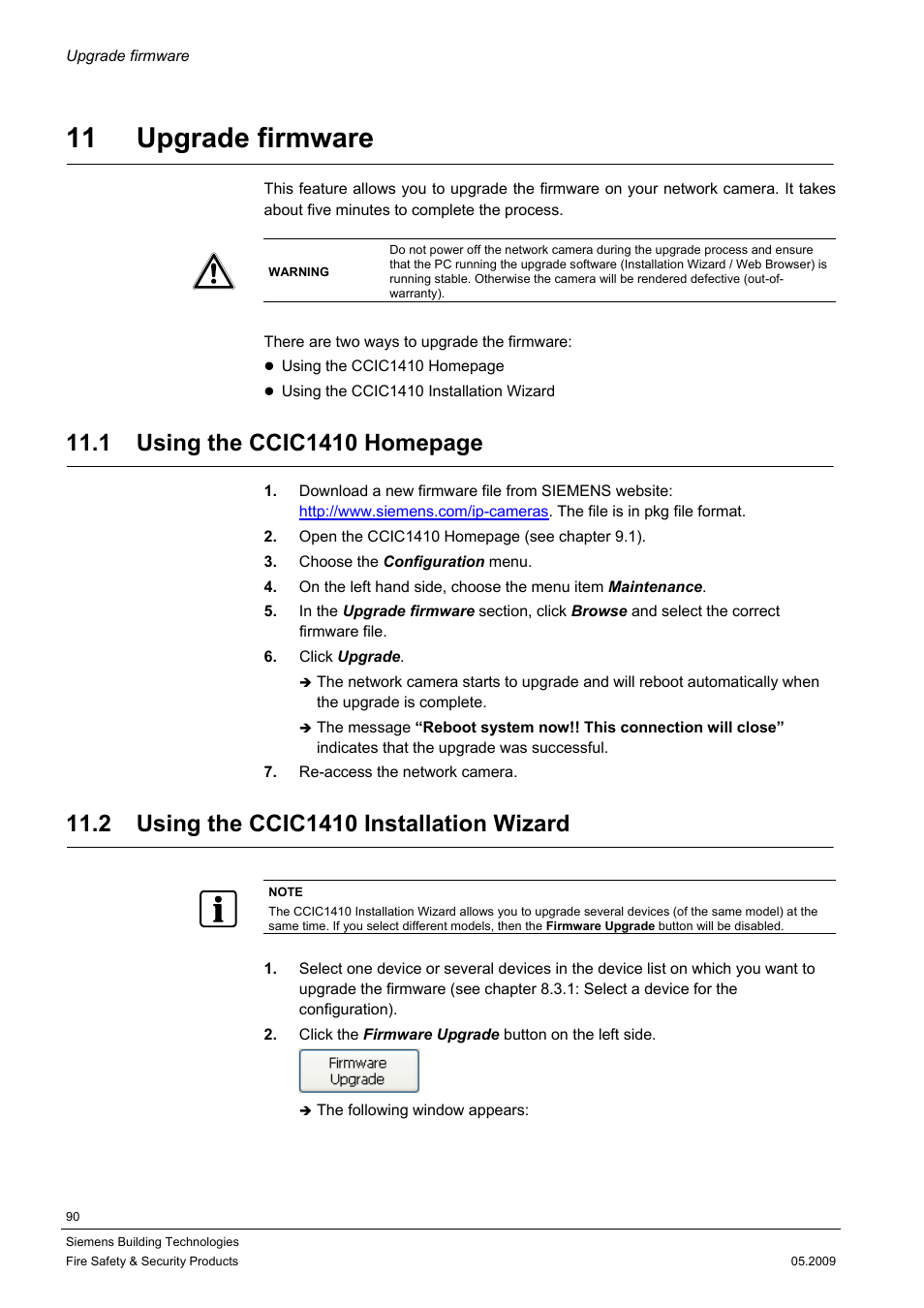 11 upgrade firmware, 2 using the ccic1410 installation wizard | Siemens CCIC1410 User Manual | Page 90 / 96