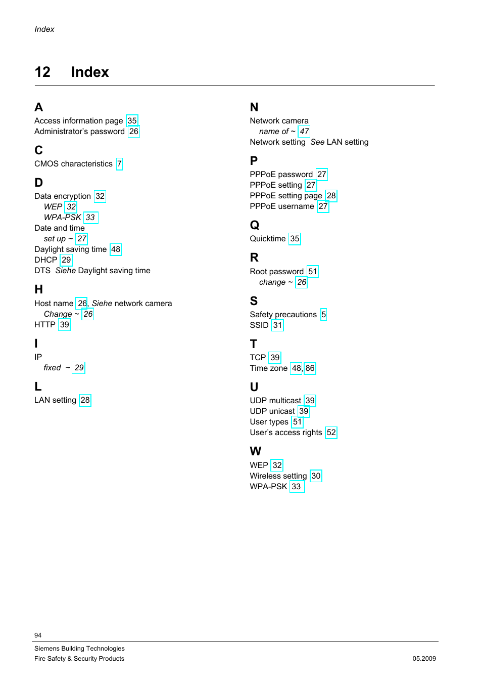 12 index | Siemens CCIC1410 User Manual | Page 94 / 96