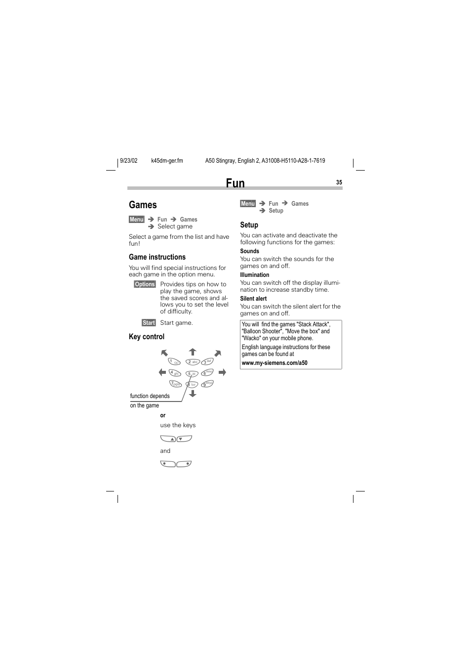Games | Siemens 1168 User Manual | Page 40 / 79