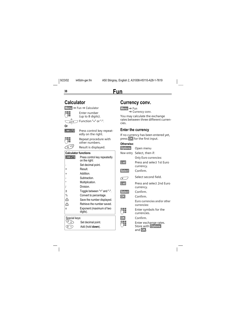 Calculator, Currency conv | Siemens 1168 User Manual | Page 43 / 79