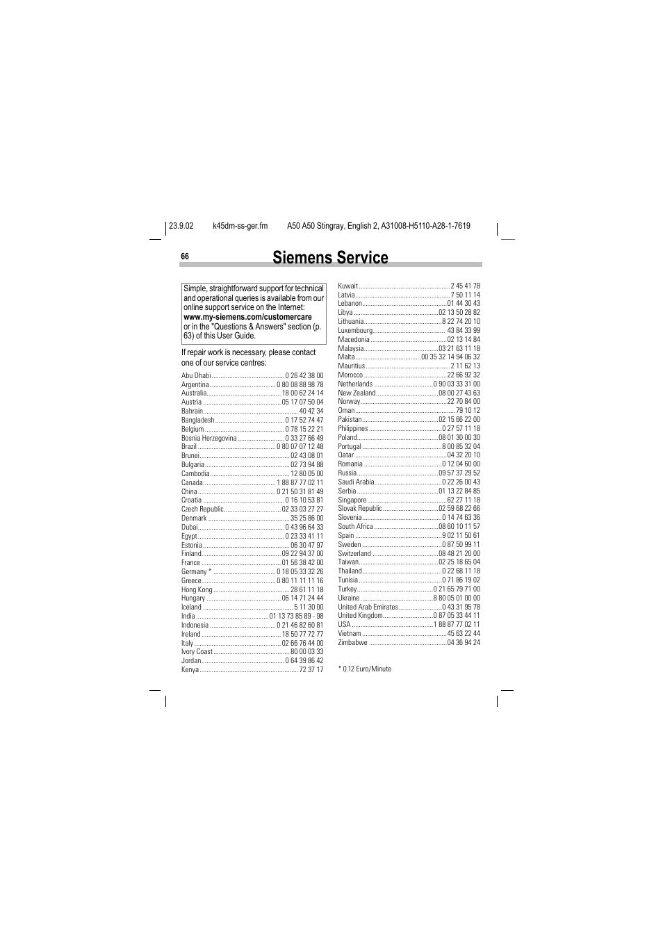 Siemens service | Siemens 1168 User Manual | Page 71 / 79