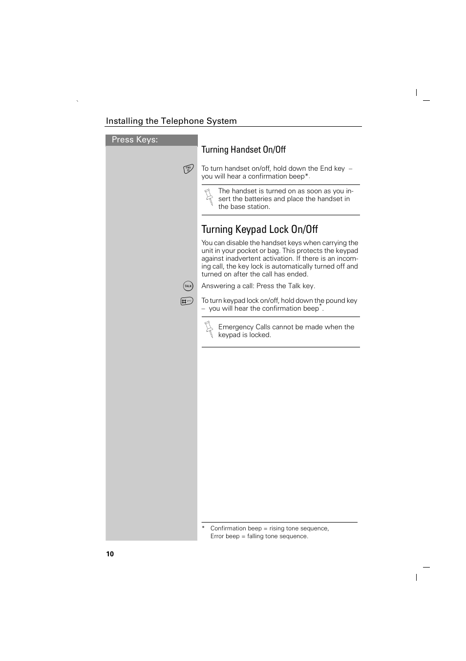 Turning handset on/off, Turning keypad lock on/off | Siemens GIGASET C88 User Manual | Page 12 / 42