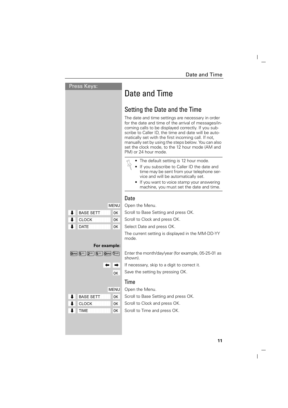 Date and time, Setting the date and the time, Date | Time | Siemens GIGASET C88 User Manual | Page 13 / 42