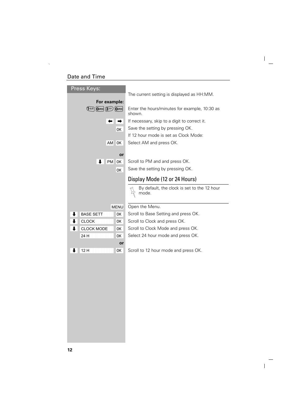 Display mode (12 or 24 hours) | Siemens GIGASET C88 User Manual | Page 14 / 42