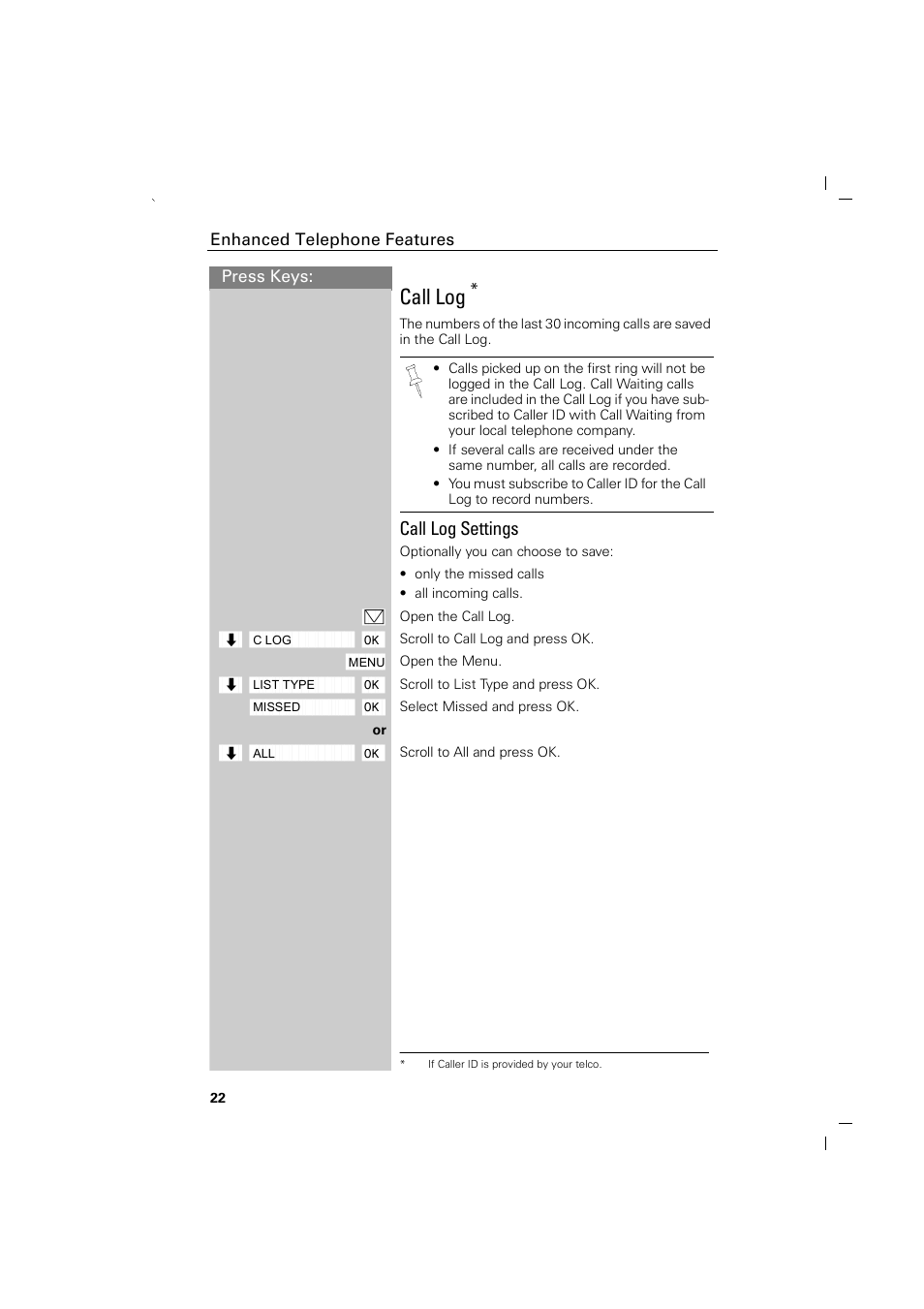 Call log, Call log settings | Siemens GIGASET C88 User Manual | Page 24 / 42