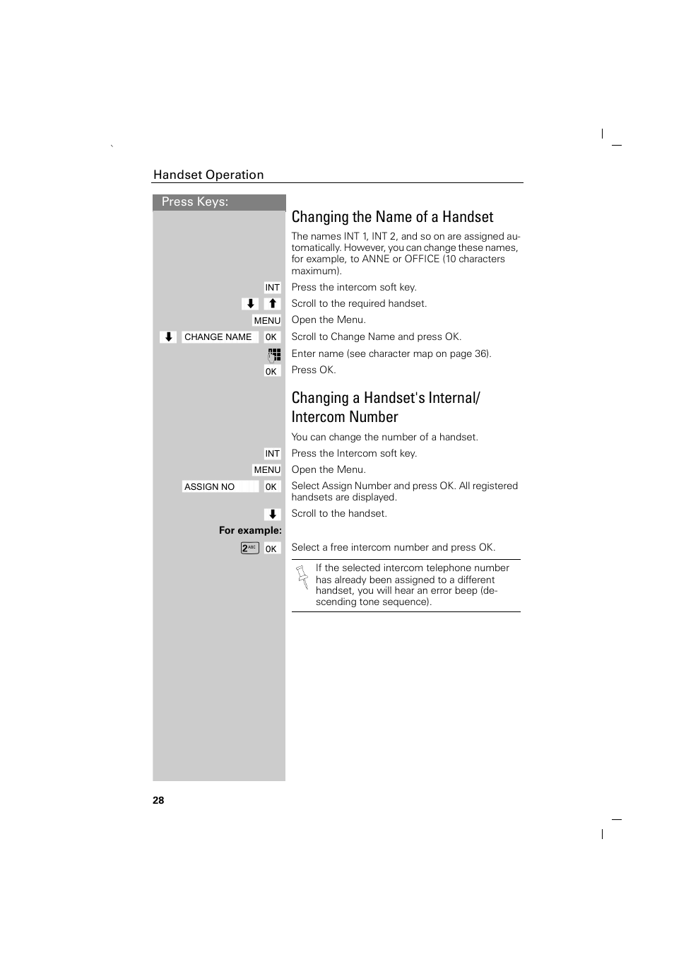 Changing the name of a handset, Changing a handset's internal/ intercom number | Siemens GIGASET C88 User Manual | Page 30 / 42