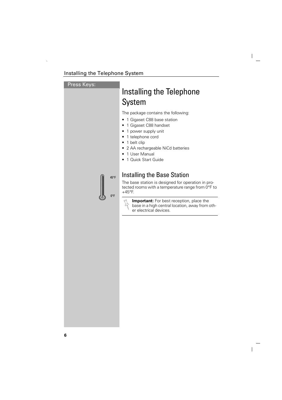 Installing the telephone system, Installing the base station | Siemens GIGASET C88 User Manual | Page 8 / 42