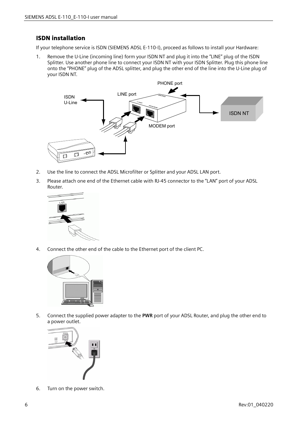 Isdn installation | Siemens E-110-I User Manual | Page 12 / 90