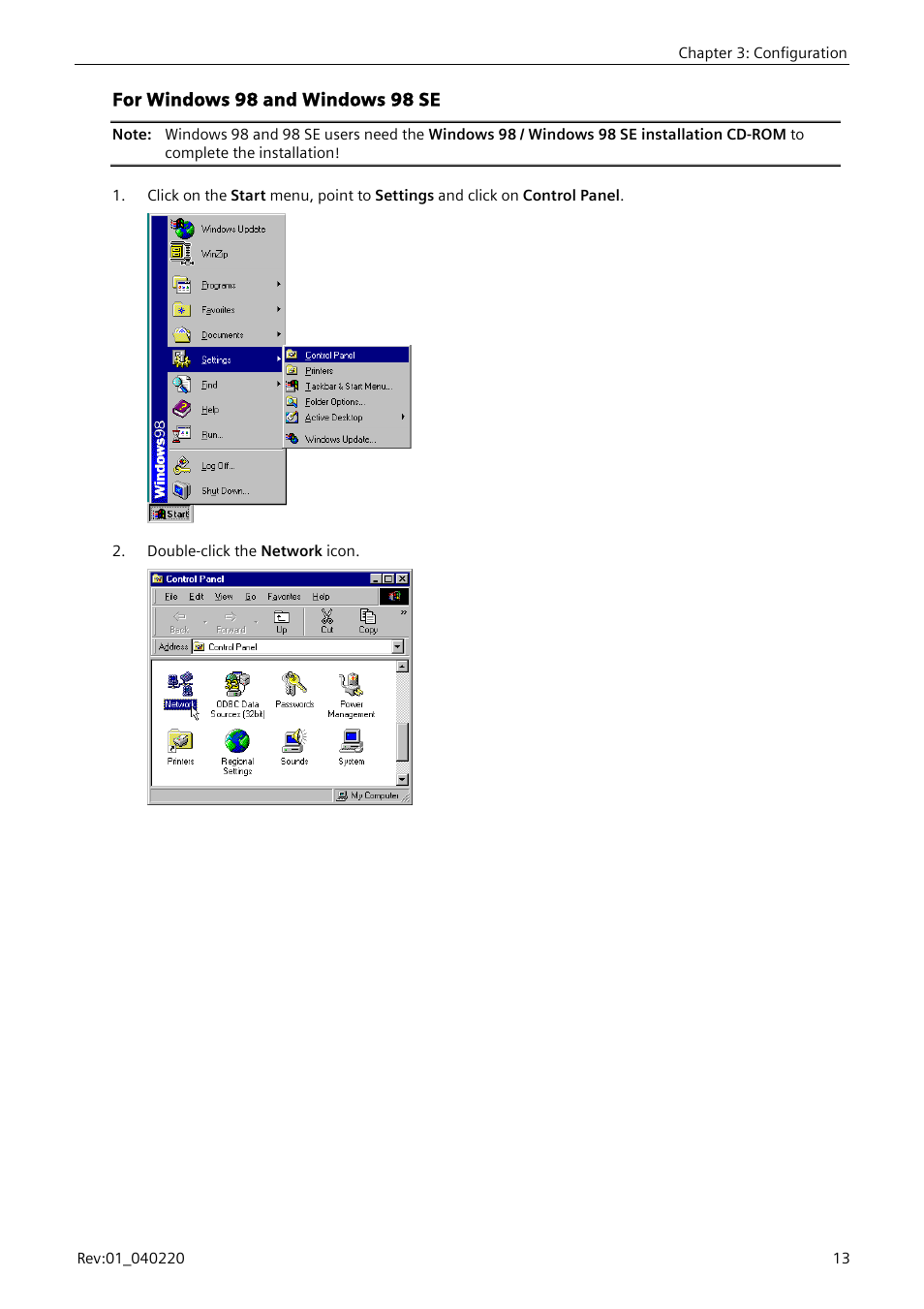 For windows 98 and windows 98 se | Siemens E-110-I User Manual | Page 19 / 90