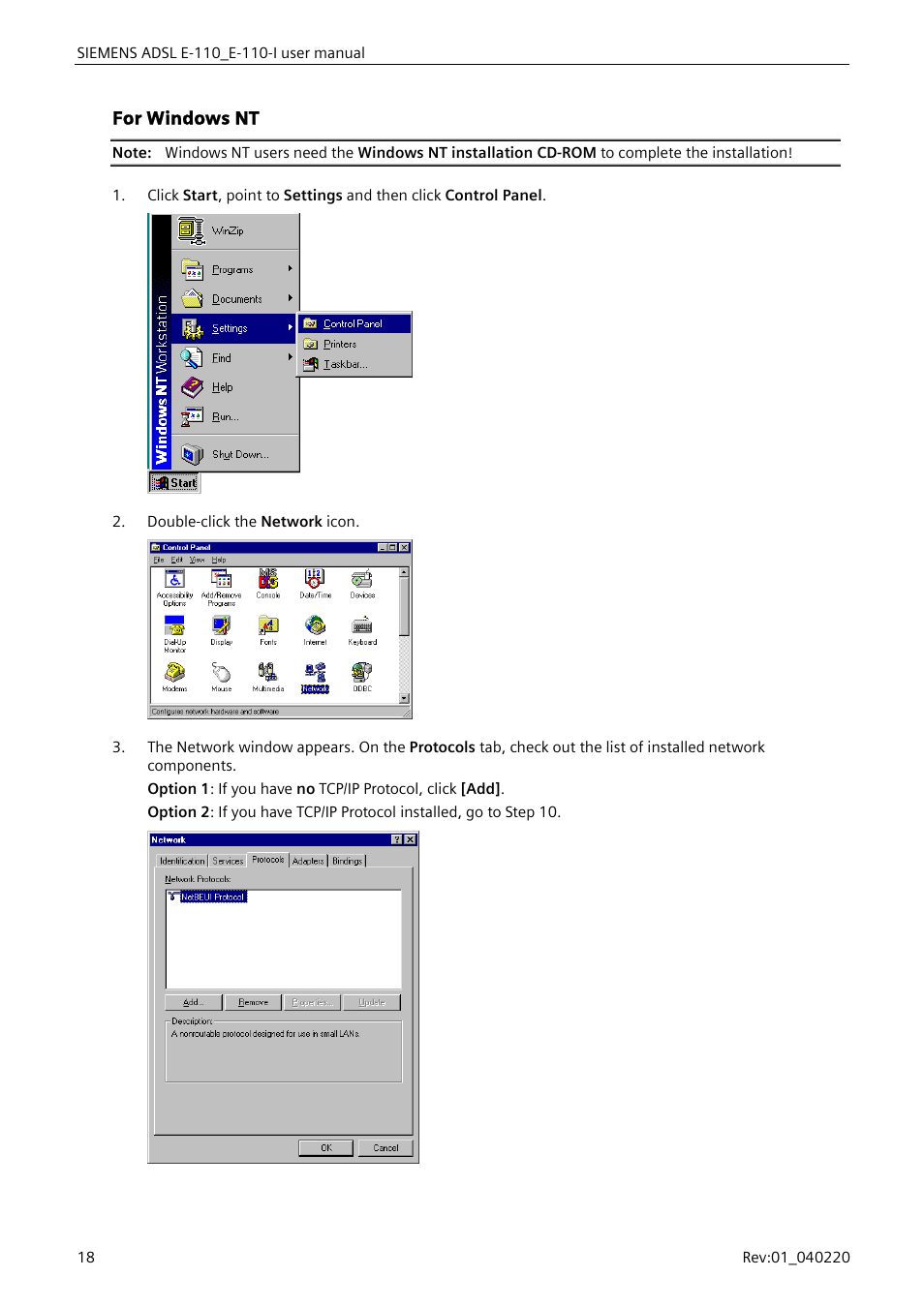 For windows nt | Siemens E-110-I User Manual | Page 24 / 90