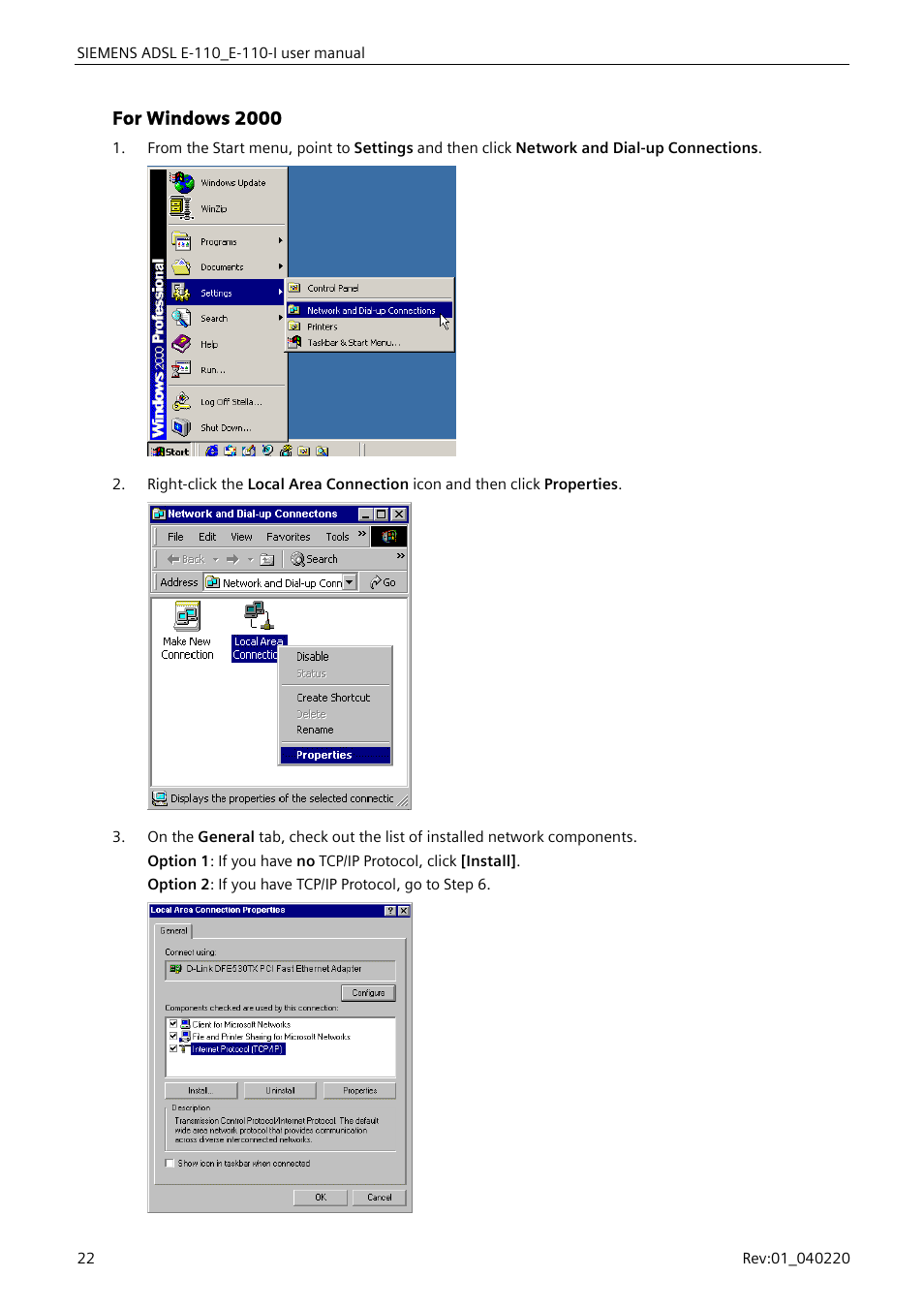 For windows 2000 | Siemens E-110-I User Manual | Page 28 / 90
