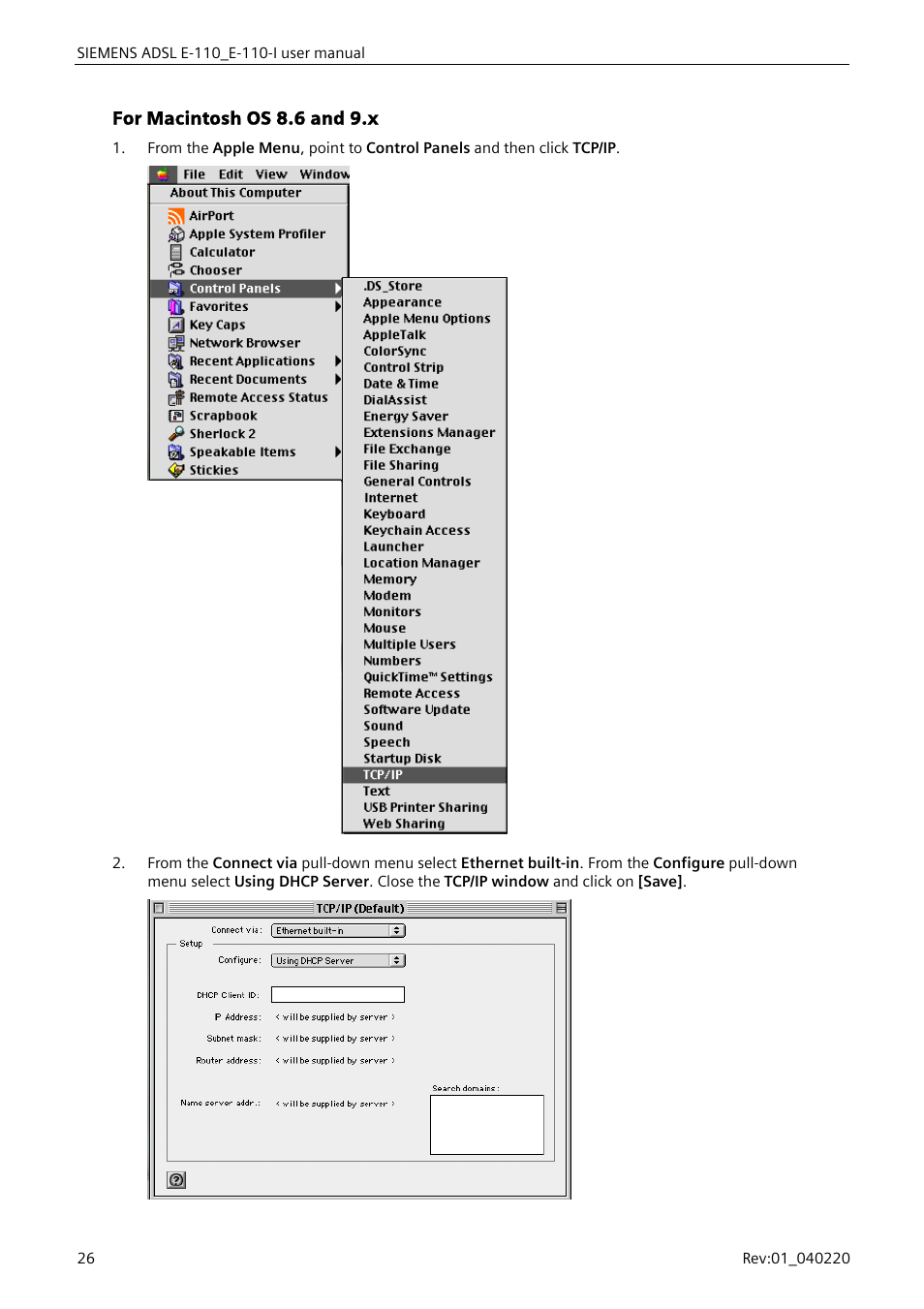 For macintosh os 8.6 and 9.x | Siemens E-110-I User Manual | Page 32 / 90