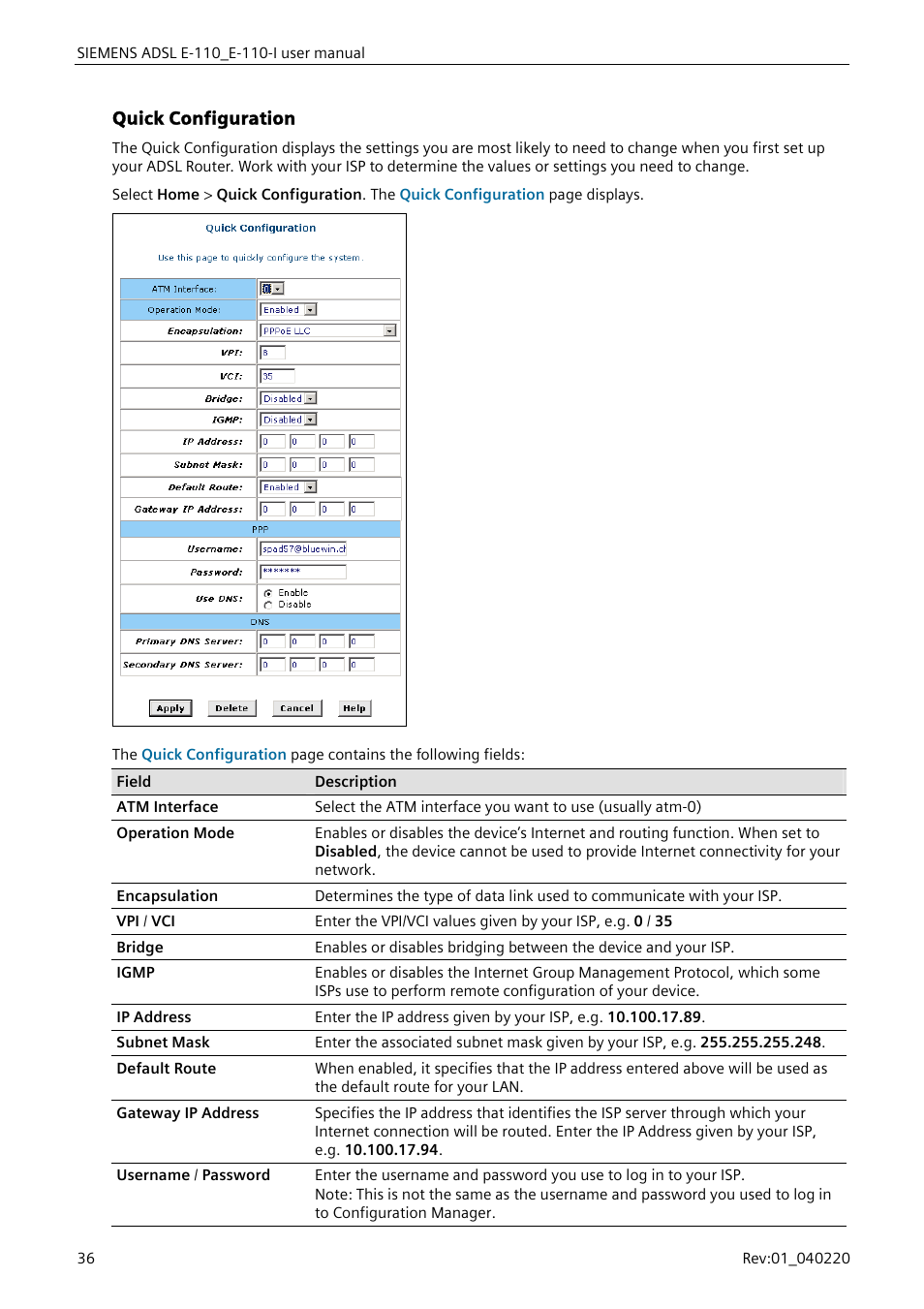 Quick configuration | Siemens E-110-I User Manual | Page 42 / 90