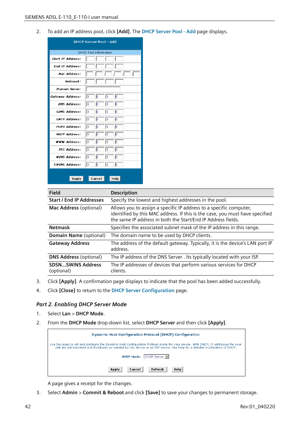 Part 2. enabling dhcp server mode | Siemens E-110-I User Manual | Page 48 / 90