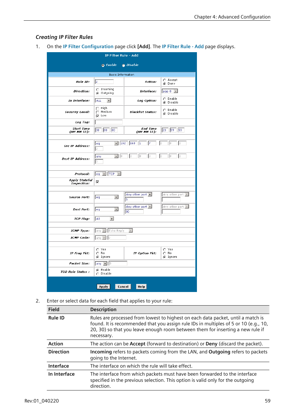 Creating ip filter rules | Siemens E-110-I User Manual | Page 65 / 90