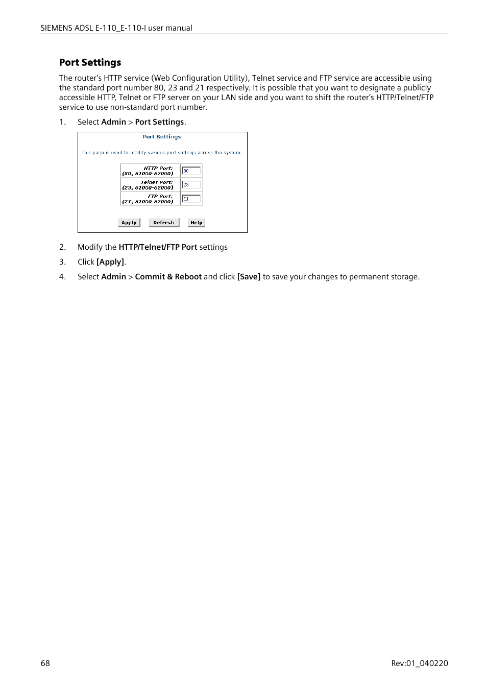 Port settings, Er to “port settings”) | Siemens E-110-I User Manual | Page 74 / 90