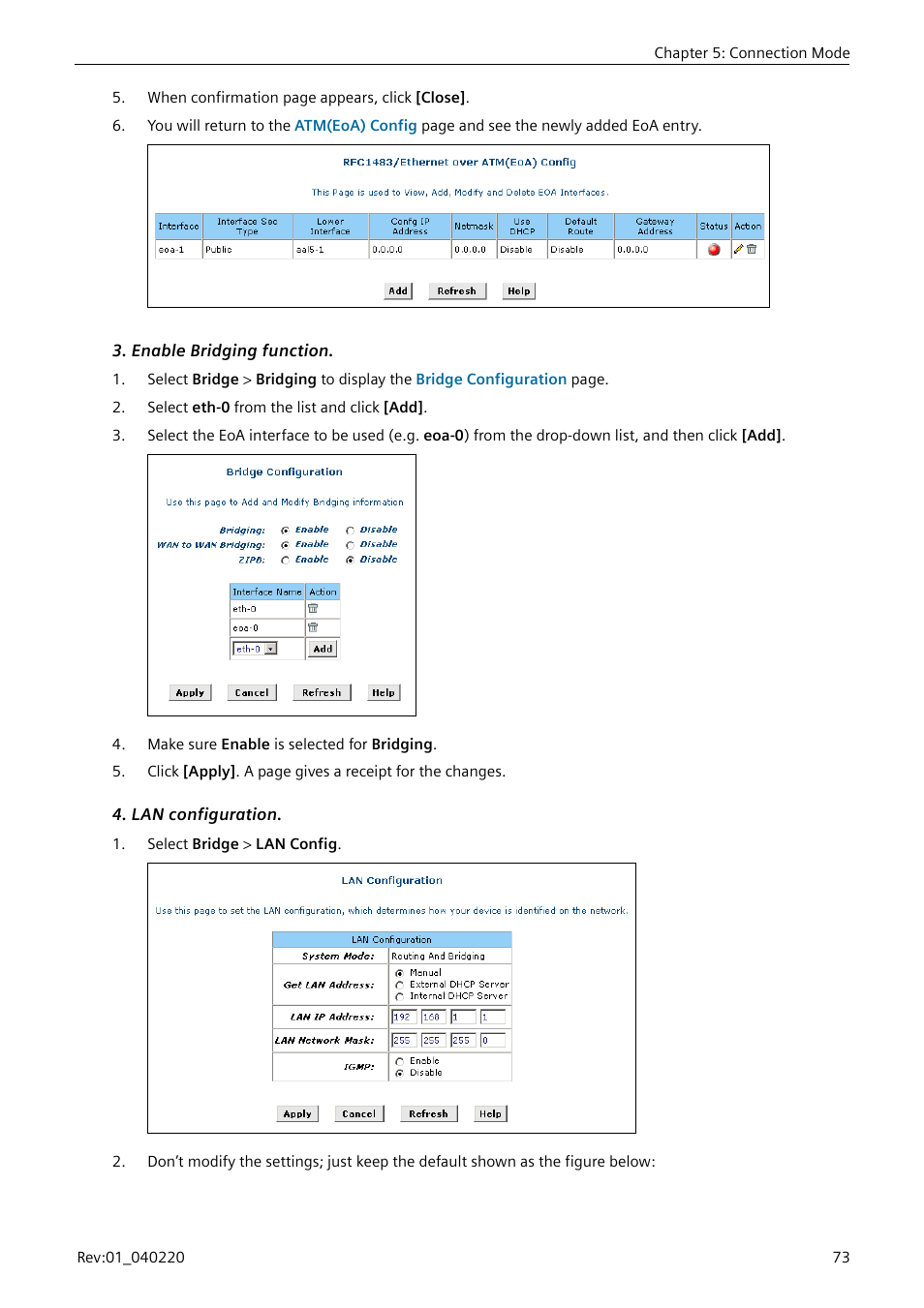 Enable bridging function, Lan configuration | Siemens E-110-I User Manual | Page 79 / 90