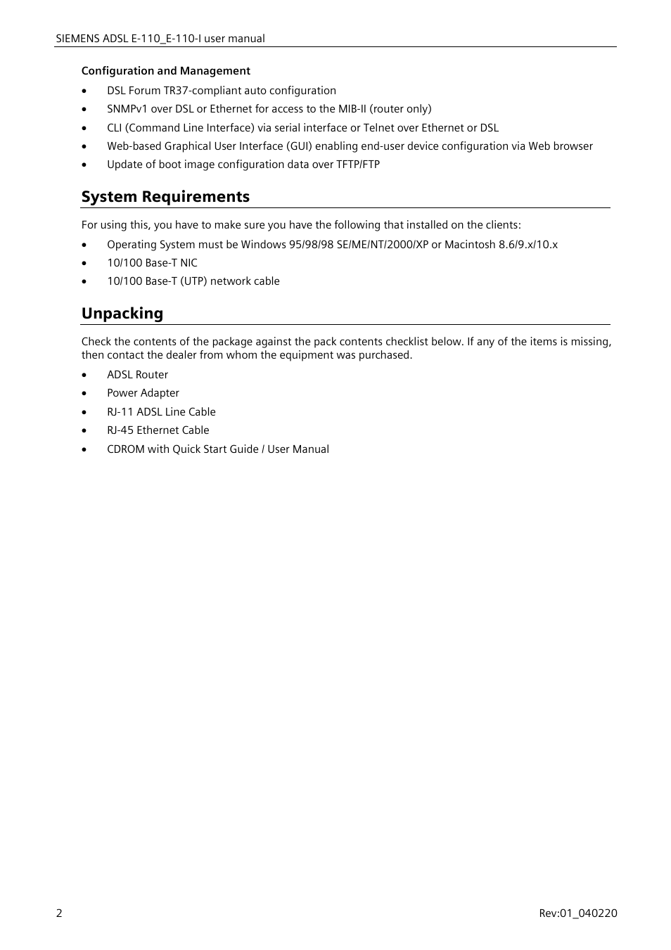 System requirements, Unpacking | Siemens E-110-I User Manual | Page 8 / 90