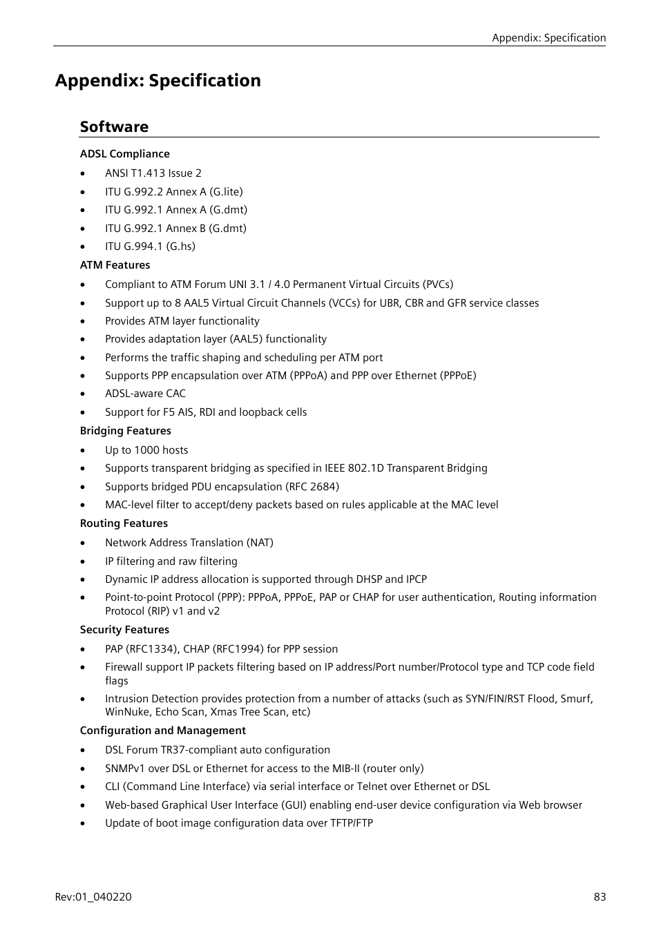 Appendix: specification, Software | Siemens E-110-I User Manual | Page 89 / 90