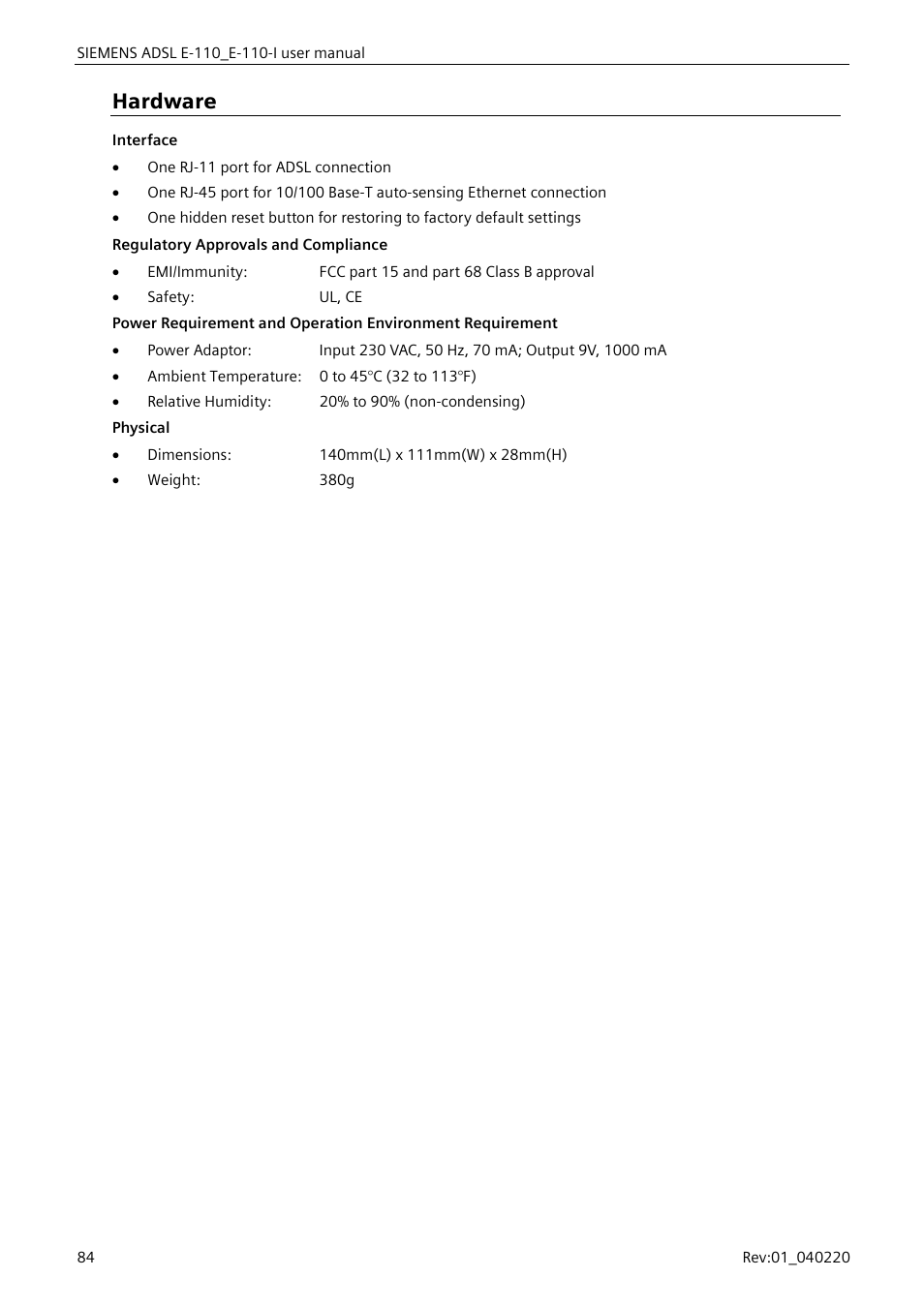 Hardware | Siemens E-110-I User Manual | Page 90 / 90