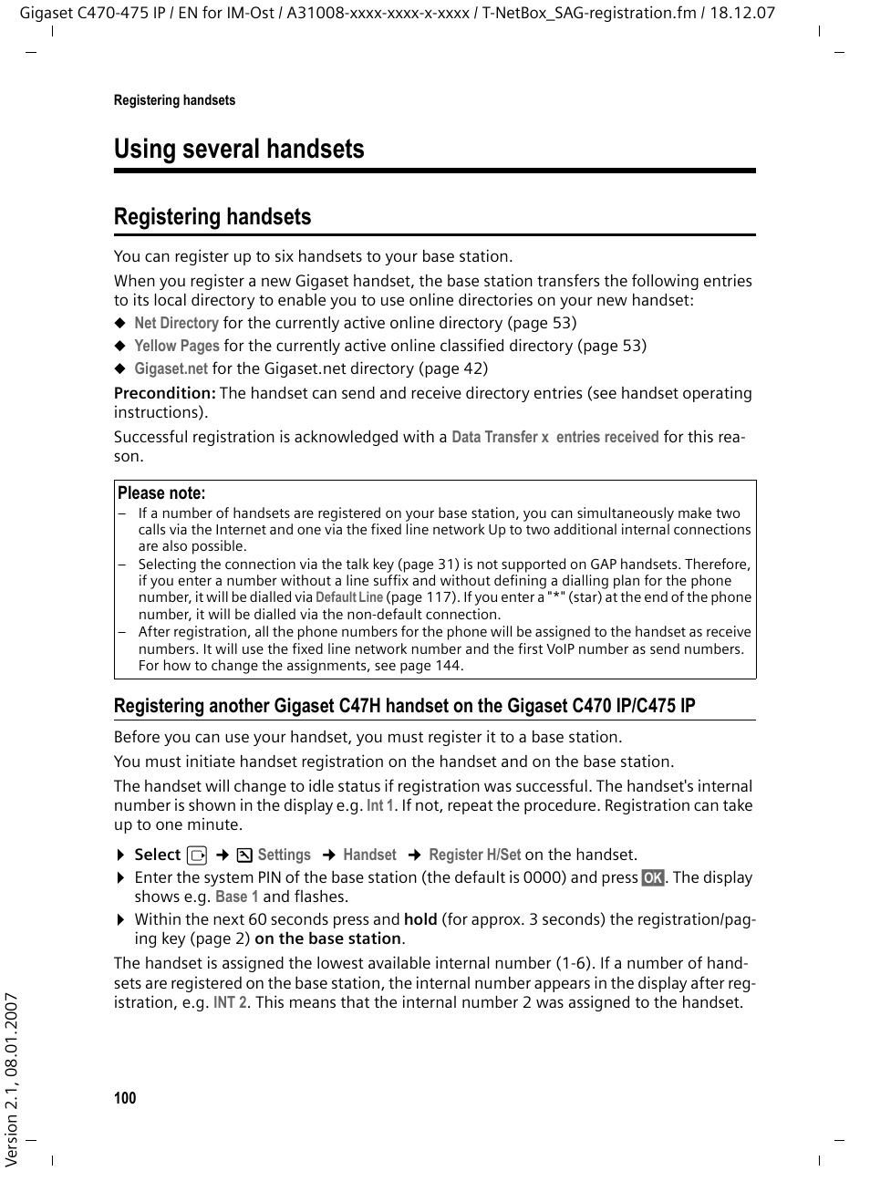 Using several handsets, Registering handsets | Siemens GIGASET C475 IP User Manual | Page 101 / 217