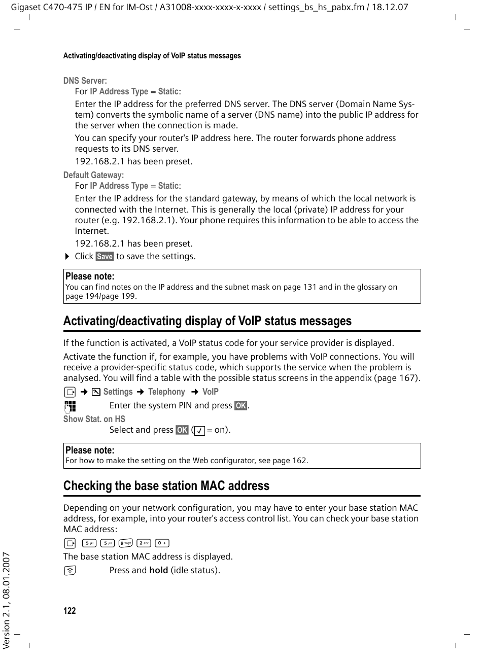 Checking the base station mac address | Siemens GIGASET C475 IP User Manual | Page 123 / 217