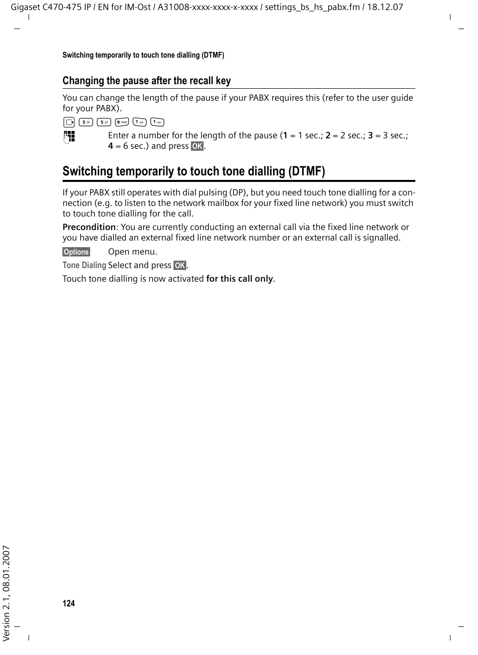 Changing the pause after the recall key | Siemens GIGASET C475 IP User Manual | Page 125 / 217