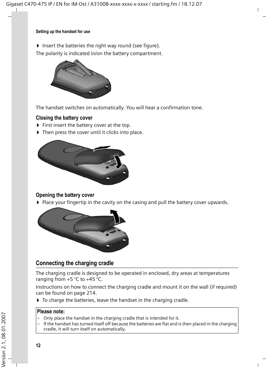 Connecting the charging cradle | Siemens GIGASET C475 IP User Manual | Page 13 / 217